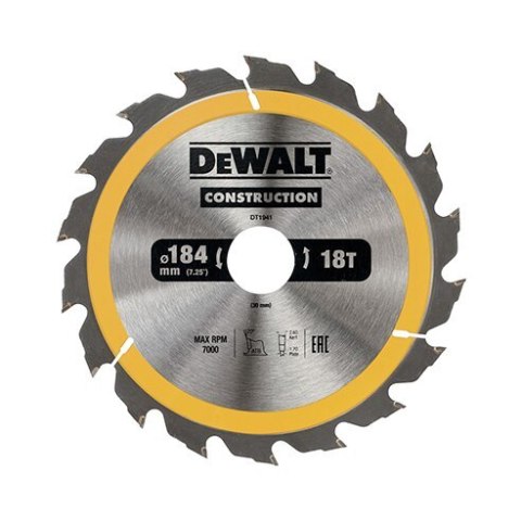 PIŁA TARCZOWA DO DREWNA 184/30MM, 18 ZĘBÓW DEWALT PIŁA TARCZOWA DO DREWNA 184/30MM, 18 ZĘBÓW DEWALT