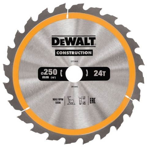 PIŁA TARCZOWA DO DREWNA 250/30MM, 24 ZĘBY DEWALT PIŁA TARCZOWA DO DREWNA 250/30MM, 24 ZĘBY DEWALT