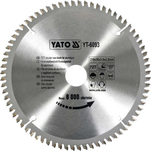 TARCZA WIDIOWA DO ALUMINIUM 210*30MM 72 ZĘBY YATO TARCZA WIDIOWA DO ALUMINIUM 210*30MM 72 ZĘBY YATO