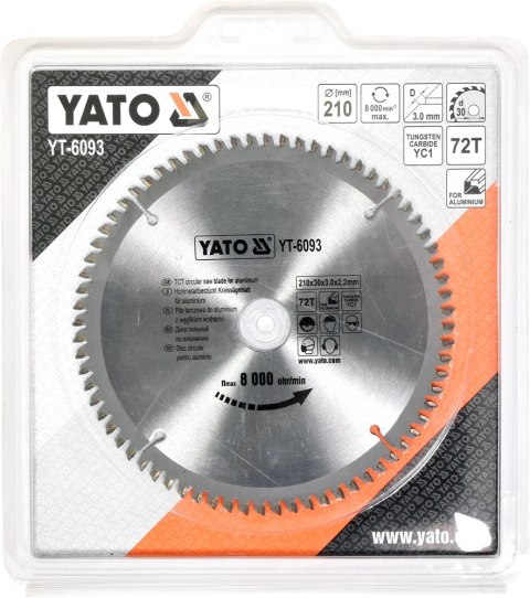 TARCZA WIDIOWA DO ALUMINIUM 210*30MM 72 ZĘBY YATO TARCZA WIDIOWA DO ALUMINIUM 210*30MM 72 ZĘBY YATO