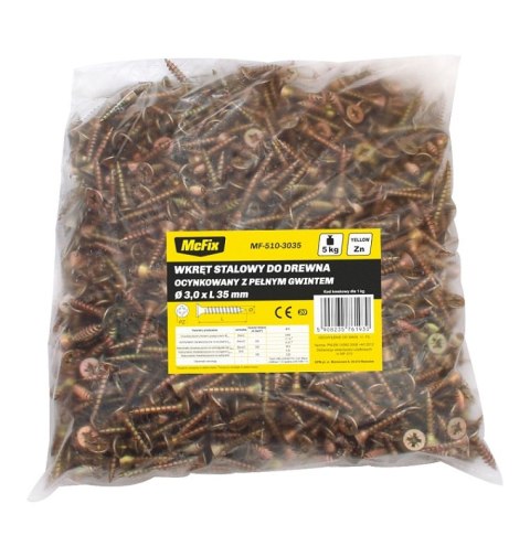 WKRĘT DO DREWNA OCYNK ŻÓŁTY 3.5*20MM MC FIX WKRĘT DO DREWNA OCYNK ŻÓŁTY 3.5*20MM MC FIX