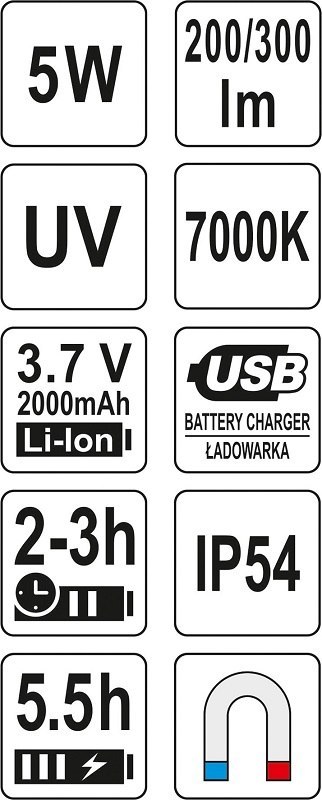LATARKA WIELOFUNKCYJNA 5W COB 300LM YATO LATARKA WIELOFUNKCYJNA 5W COB 300LM YATO