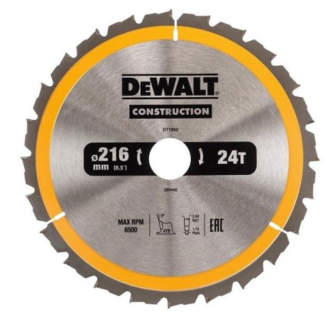 PIŁA TARCZOWA DO DREWNA 216/30MM, 24 ZĘBY DEWALT PIŁA TARCZOWA DO DREWNA 216/30MM, 24 ZĘBY DEWALT