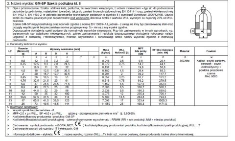 SZEKLA PODŁUŻNA KL.6 GM-SP 8.5T WLL UN SZEKLA PODŁUŻNA KL.6 GM-SP 8.5T WLL UN