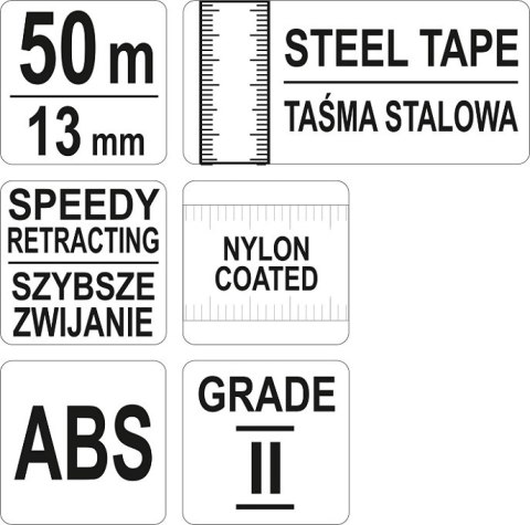 TAŚMA MIERNICZA STALOWA 50M YATO TAŚMA MIERNICZA STALOWA 50M YATO