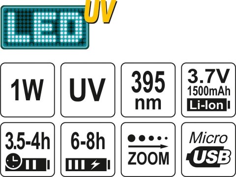 ZESTAW LATARKA UV AKUMULATOROWA 1W + OKULARY YATO ZESTAW LATARKA UV AKUMULATOROWA 1W + OKULARY YATO