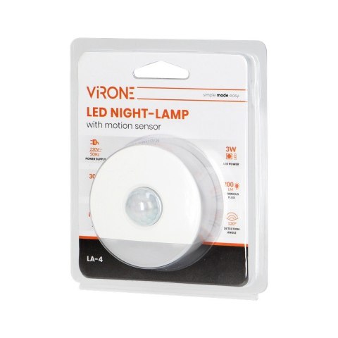 LAMPKA NOCNA LED 3W 230V Z CZUJNIKIEM RUCHU VIRONE LAMPKA NOCNA LED 3W 230V Z CZUJNIKIEM RUCHU VIRONE