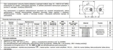 ŁAŃCUCH ZAWIESIOWY 10MM G10 WLL 4.0T UN ŁAŃCUCH ZAWIESIOWY 10MM G10 WLL 4.0T UN