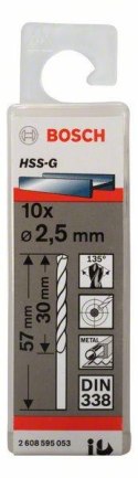 WIERTŁO HSS-G, DIN 338 2,5*57MM 10SZT. BOSCH