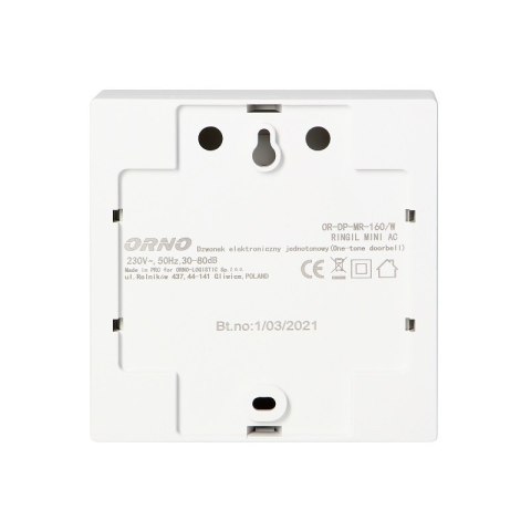 DZWONEK ELEKTRONICZNY JEDNOTONOWY 230V BIAŁY RINGIL MINI ORNO DZWONEK ELEKTRONICZNY JEDNOTONOWY 230V BIAŁY RINGIL MINI ORNO
