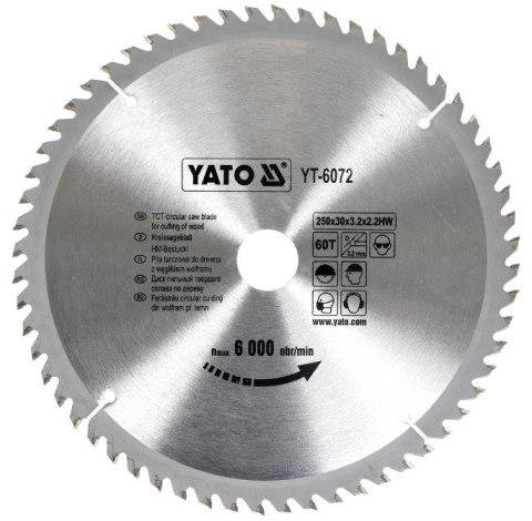 TARCZA WIDIOWA 250*60T*30MM YATO TARCZA WIDIOWA 250*60T*30MM YATO