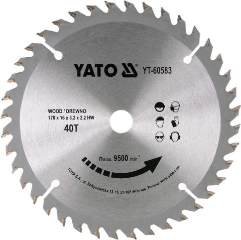 TARCZA WIDIOWA DO DREWNA 170*40T*16MM YATO TARCZA WIDIOWA DO DREWNA 170*40T*16MM YATO