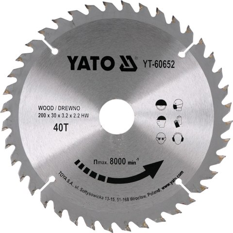TARCZA WIDIOWA DO DREWNA 200*40T*30MM YATO TARCZA WIDIOWA DO DREWNA 200*40T*30MM YATO