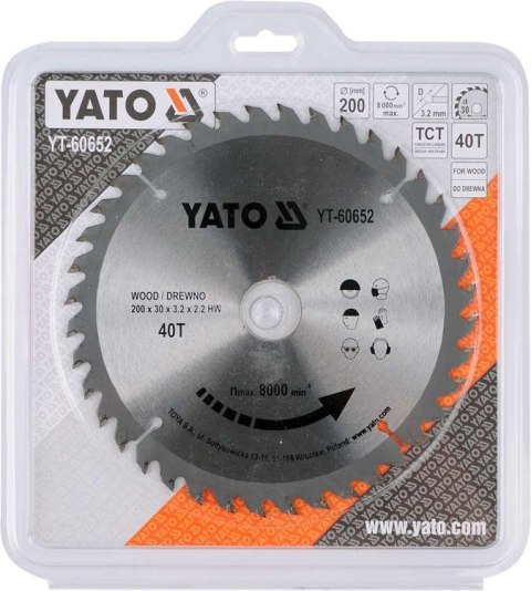 TARCZA WIDIOWA DO DREWNA 200*40T*30MM YATO TARCZA WIDIOWA DO DREWNA 200*40T*30MM YATO