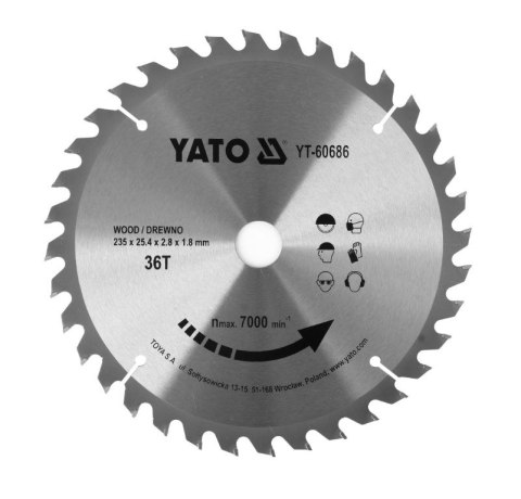 TARCZA WIDIOWA DO DREWNA 235*36T*25MM YATO TARCZA WIDIOWA DO DREWNA 235*36T*25MM YATO