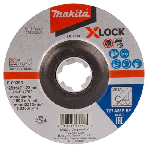 TARCZA SZLIFIERSKA DO METALU 125*6*22MM X-LOCK A36P MAKITA TARCZA SZLIFIERSKA DO METALU 125*6*22MM X-LOCK A36P MAKITA