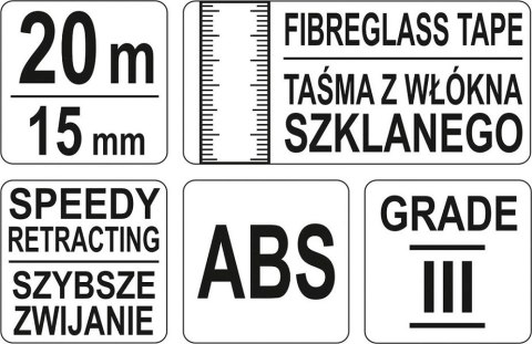TAŚMA MIERNICZA WŁÓKNO SZKLANE 20M YATO TAŚMA MIERNICZA WŁÓKNO SZKLANE 20M YATO