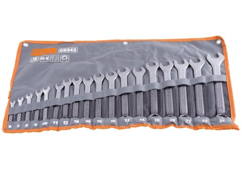 KOMPLET KLUCZY PŁASKO-OCZKOWYCH SATYNOWYCH 6-24MM, 18 ELE. UN KOMPLET KLUCZY PŁASKO-OCZKOWYCH SATYNOWYCH 6-24MM, 18 ELE. UN