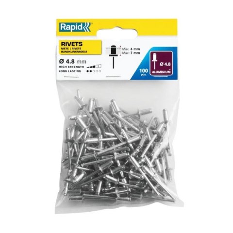 NITY ALUMINIOWE 4.8*10MM, 100SZT RAPID NITY ALUMINIOWE 4.8*10MM, 100SZT RAPID