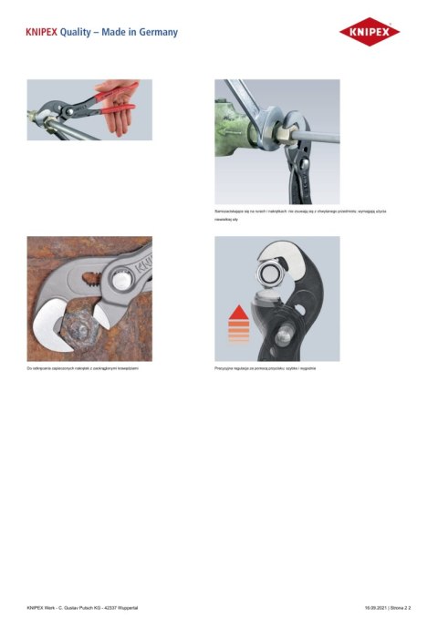 SZCZYPCE NASTAWNE WIELOFUNKCYJNE DO ŚRUB I NAKRĘTEK 250MM KNIPEX SZCZYPCE NASTAWNE WIELOFUNKCYJNE DO ŚRUB I NAKRĘTEK 250MM KNIPEX