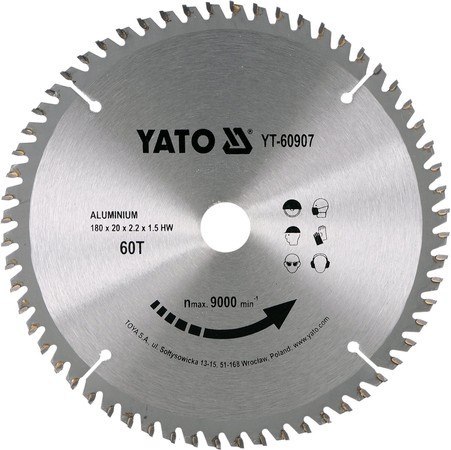 TARCZA WIDIOWA DO ALUMINIUM 180*20MM 60 ZĘBÓW YATO TARCZA WIDIOWA DO ALUMINIUM 180*20MM 60 ZĘBÓW YATO