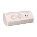 GNIAZDO MEBLOWE 2X2P+Z+USB BIAŁO-SREBRNE ORNO