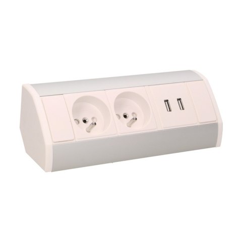 GNIAZDO MEBLOWE 2X2P+Z+USB BIAŁO-SREBRNE ORNO GNIAZDO MEBLOWE 2X2P+Z+USB BIAŁO-SREBRNE ORNO