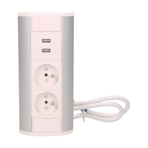 GNIAZDO MEBLOWE 2X2P+Z+USB BIAŁO-SREBRNE ORNO GNIAZDO MEBLOWE 2X2P+Z+USB BIAŁO-SREBRNE ORNO
