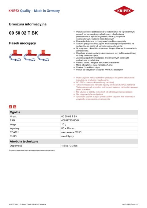 PASEK MOCUJĄCY 3SZT. KNIPEX PASEK MOCUJĄCY 3SZT. KNIPEX