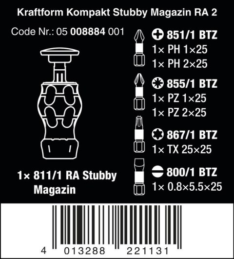 WKRĘTAK KRAFTFORM KOMPAKT STUBBY MAGAZIN RA 2, Z 6 BITAMI WERA WKRĘTAK KRAFTFORM KOMPAKT STUBBY MAGAZIN RA 2, Z 6 BITAMI WERA