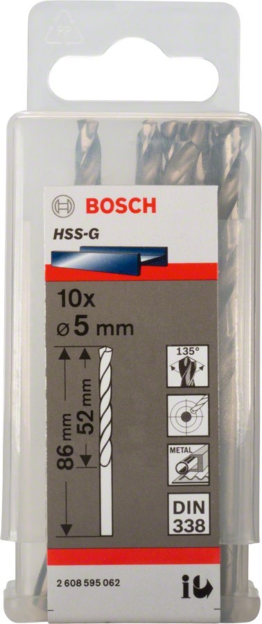 WIERTŁO HSS-G, DIN 338 5.0*52MM 10SZT. BOSCH WIERTŁO HSS-G, DIN 338 5.0*52MM 10SZT. BOSCH