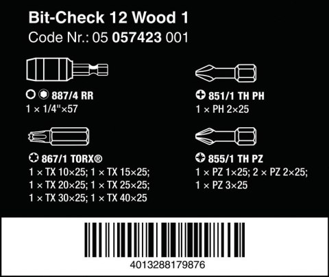 ZESTAW BITÓW BIT-CHECK 12 WOOD 1, 12CZ. WERA ZESTAW BITÓW BIT-CHECK 12 WOOD 1, 12CZ. WERA
