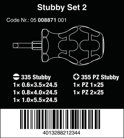 ZESTAW WKRĘTAKÓW STUBBY SET 2, 5 CZĘŚCI WERA ZESTAW WKRĘTAKÓW STUBBY SET 2, 5 CZĘŚCI WERA