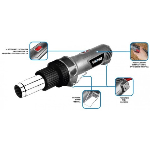 OPALARKA 2000W, ZAKRES TEMP. DO 550OC,2 BIEGI, UCHW.PROSTY GRAPHITE OPALARKA 2000W, ZAKRES TEMP. DO 550OC,2 BIEGI, UCHW.PROSTY GRAPHITE