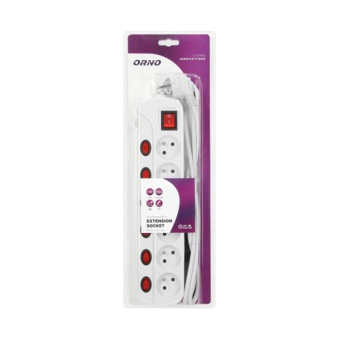 LISTWA ZASILAJĄCA 'MULTISWITCH', 6X2P+Z, KABEL 3X1,0M BIAŁY ORNO LISTWA ZASILAJĄCA 'MULTISWITCH', 6X2P+Z, KABEL 3X1,0M BIAŁY ORNO