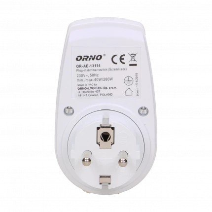ŚCIEMNIACZ Z GNIAZDEM 2P+Z MAX 280W ORNO ŚCIEMNIACZ Z GNIAZDEM 2P+Z MAX 280W ORNO