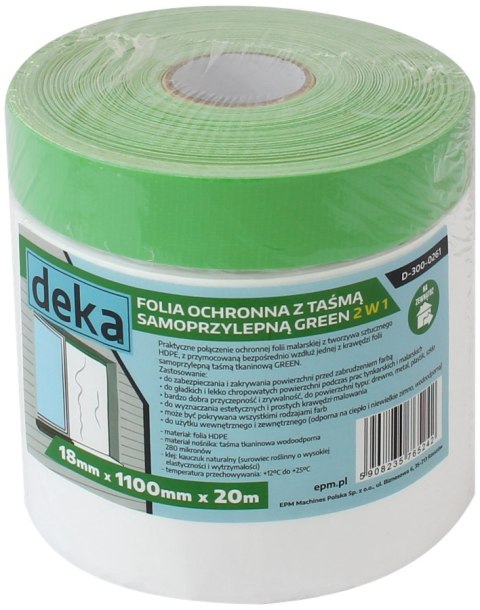 FOLIA OCHRONNA Z TAŚMĄ ZIELONĄ DO ZEWNĄTRZ 110CM*20M DEKA FOLIA OCHRONNA Z TAŚMĄ ZIELONĄ DO ZEWNĄTRZ 110CM*20M DEKA