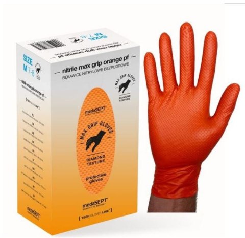 RĘKAWICE NITRYLOWE WZMACNIANE MAX GRIP POMARAŃCZOWE ROZ. L UN RĘKAWICE NITRYLOWE WZMACNIANE MAX GRIP POMARAŃCZOWE ROZ. L UN