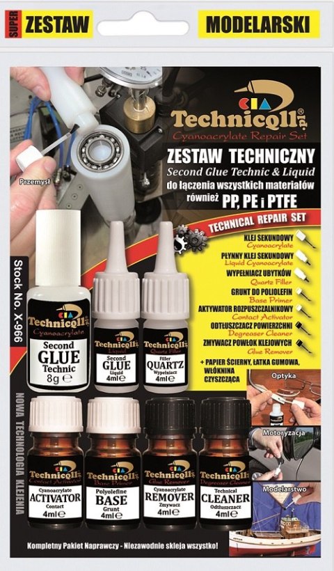 ZESTAW TECHNICZNY DO KLEJENIA PE, PP, PTFE 6*4ML+8G TECHNICQLL ZESTAW TECHNICZNY DO KLEJENIA PE, PP, PTFE 6*4ML+8G TECHNICQLL