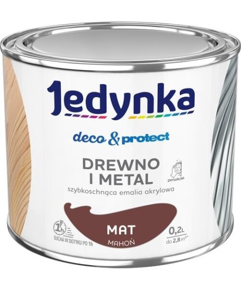 JEDYNKA DECO&PROTECT DREWNO I METAL MAT MAHOŃ 0,2L JEDYNKA JEDYNKA DECO&PROTECT DREWNO I METAL MAT MAHOŃ 0,2L JEDYNKA