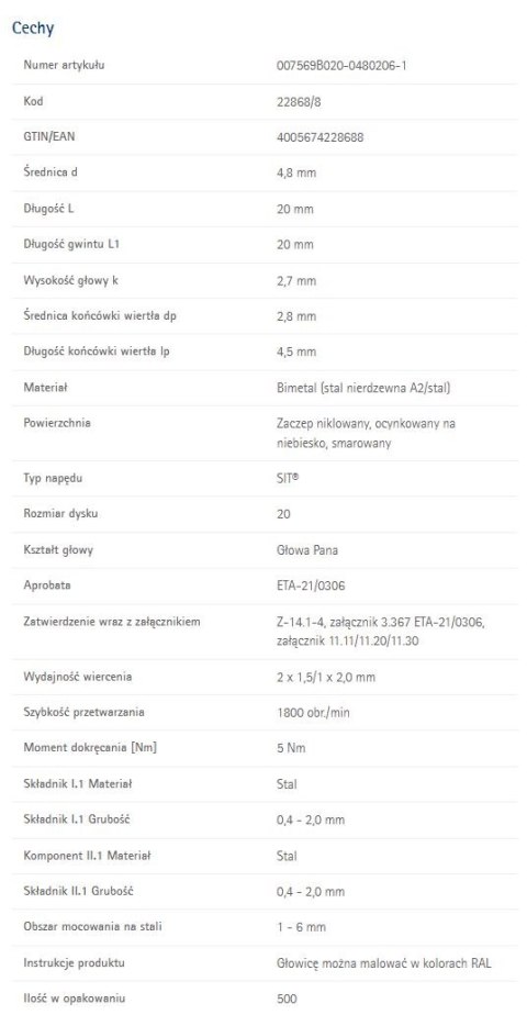 WKRĘT DO OBRÓBKI BLACHARSKIEJ RP-R-LK-X 4.8*20MM A2 UN WKRĘT DO OBRÓBKI BLACHARSKIEJ RP-R-LK-X 4.8*20MM A2 UN