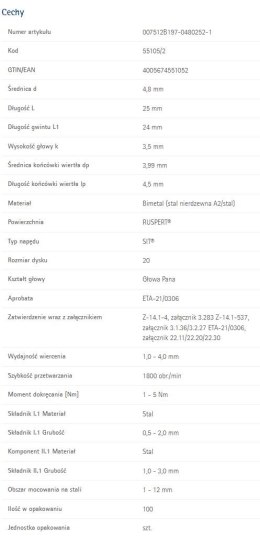 WKRĘT ŁEB WALCOWY RP-K-LK 4.8*25MM A2 UN