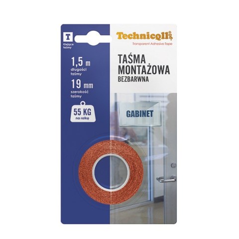 TAŚMA MONTAŻOWA BEZBARWNA 1,5MX19MM TECHNICQLL TAŚMA MONTAŻOWA BEZBARWNA 1,5MX19MM TECHNICQLL