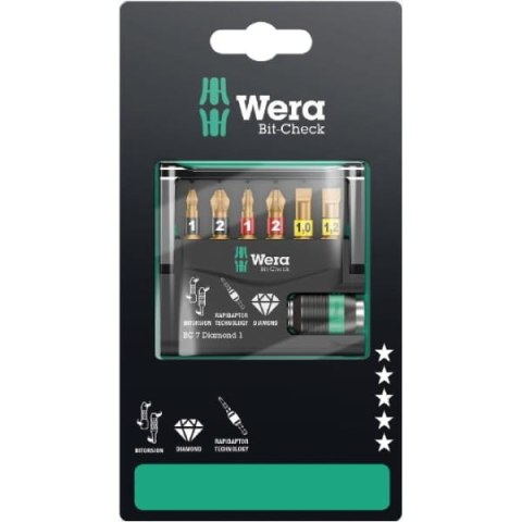 ZESTAW BITÓW BIT-CHECK 7 DIAMOND 1 SB, NA BLISTRZE, 7 CZ WERA ZESTAW BITÓW BIT-CHECK 7 DIAMOND 1 SB, NA BLISTRZE, 7 CZ WERA