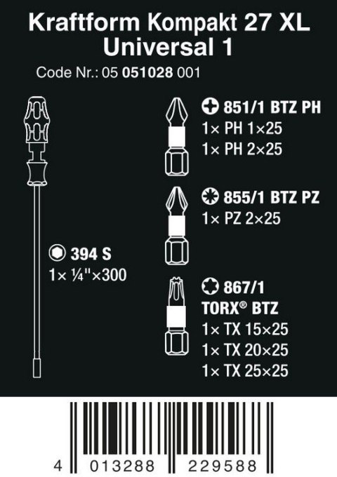 ZESTAW KRAFTFORM KOMPAKT 27 XL UNIVERSAL 1, 7 CZ. WERA ZESTAW KRAFTFORM KOMPAKT 27 XL UNIVERSAL 1, 7 CZ. WERA