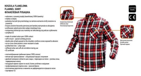 KOSZULA FLANELOWA KRATA CZERWONO-CZARNO-BIAŁA ROZMIAR XXL NEO KOSZULA FLANELOWA KRATA CZERWONO-CZARNO-BIAŁA ROZMIAR XXL NEO