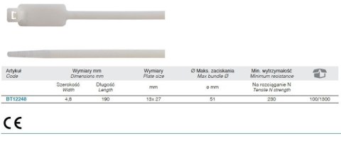OPASKA KABLOWA Z TABLICZKĄ OPISOWĄ WZDŁUŻNĄ 190*4.8MM BETA OPASKA KABLOWA Z TABLICZKĄ OPISOWĄ WZDŁUŻNĄ 190*4.8MM BETA