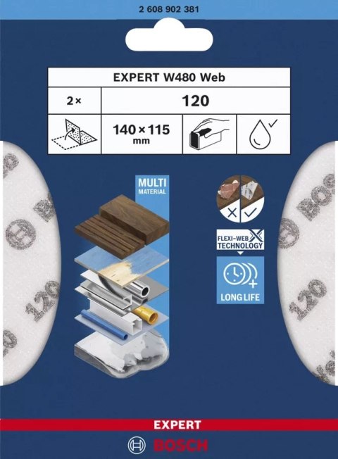 ARKUSZ ŚCIERNY PIANKA EXPERT 115*140MM W480 G120 2PC BOSCH ARKUSZ ŚCIERNY PIANKA EXPERT 115*140MM W480 G120 2PC BOSCH