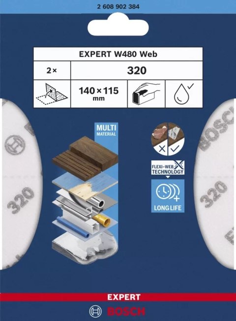 ARKUSZ ŚCIERNY PIANKA EXPERT 115*140MM W480 G320 2PC BOSCH ARKUSZ ŚCIERNY PIANKA EXPERT 115*140MM W480 G320 2PC BOSCH