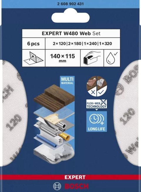 ARKUSZ ŚCIERNY PIANKA EXPERT 115*140MM W480 SET 6PC BOSCH ARKUSZ ŚCIERNY PIANKA EXPERT 115*140MM W480 SET 6PC BOSCH